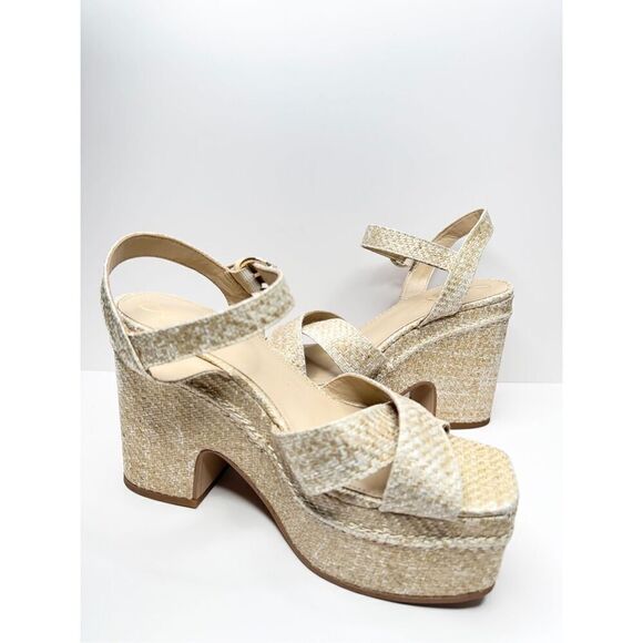 Sam Edelman Tiranna Sandals Womens Size 9.5 Platform Eggshell Raffia Woven - Picture 7 of 10
